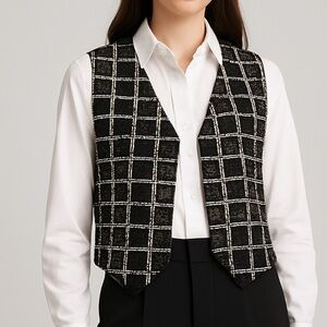 Vintage Effeci Black Sequin Beaded Checkered Vest | Small Party Waistcoat